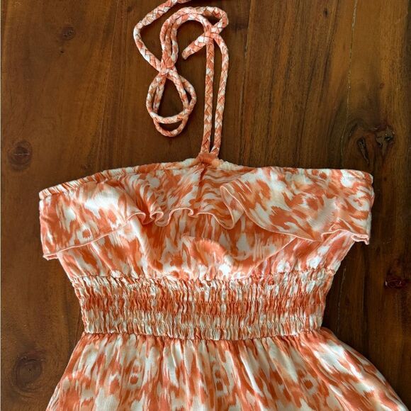 Mudd Beautiful orange/white tribal print halter maxi dress  EUC SZ M - Picture 2 of 9